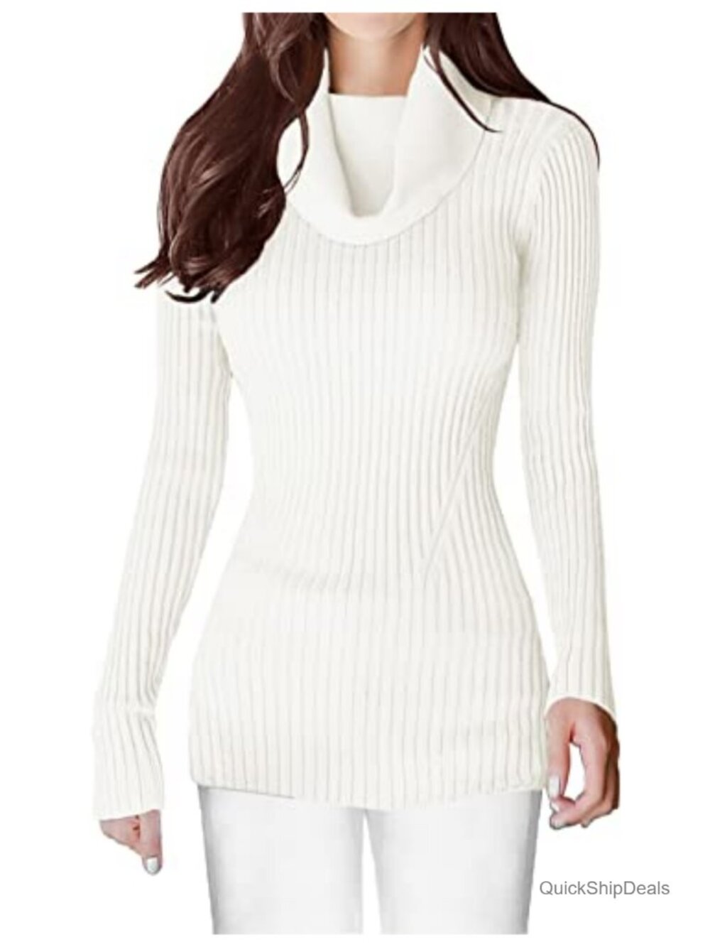 Women's Stretchable Cowl Neck Knit Long Sleeve Slim Fit Bodycon Sweater